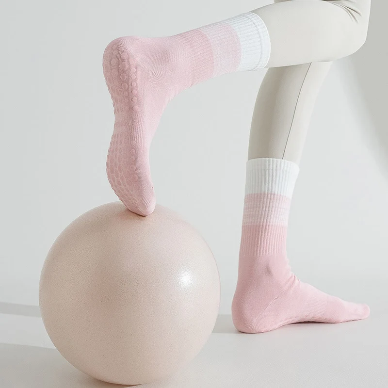 Olivenorma Zweifarbige, knöchellange, rutschfeste Yoga-Socken mit Silikonnoppen für Damen