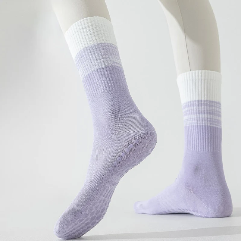 Olivenorma Zweifarbige, knöchellange, rutschfeste Yoga-Socken mit Silikonnoppen für Damen