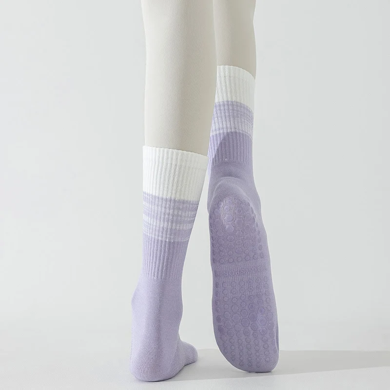 Olivenorma Zweifarbige, knöchellange, rutschfeste Yoga-Socken mit Silikonnoppen für Damen
