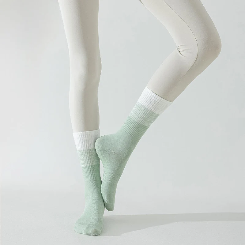 Olivenorma Zweifarbige, knöchellange, rutschfeste Yoga-Socken mit Silikonnoppen für Damen