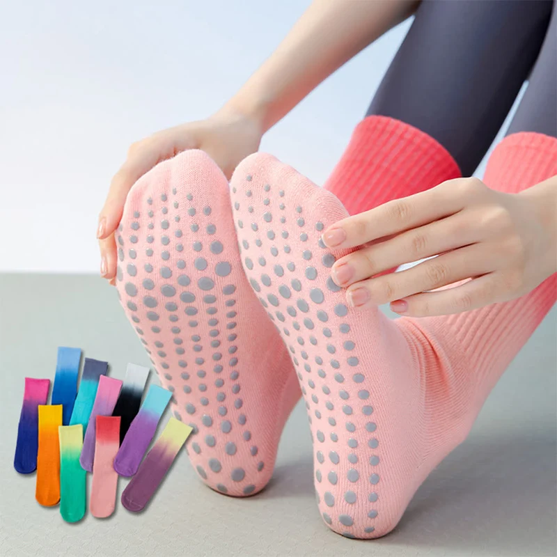 Olivenorma Yoga-Socken für Damen, Crew-Länge, rutschfest, mit Silikonsohle und Farbverlauf