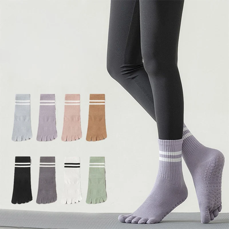 Olivenorma Damen-Yogasocken mit Silikonsohle, rutschfester Sohle, gepolstert, elastisch, gestrickt, Crew-Länge