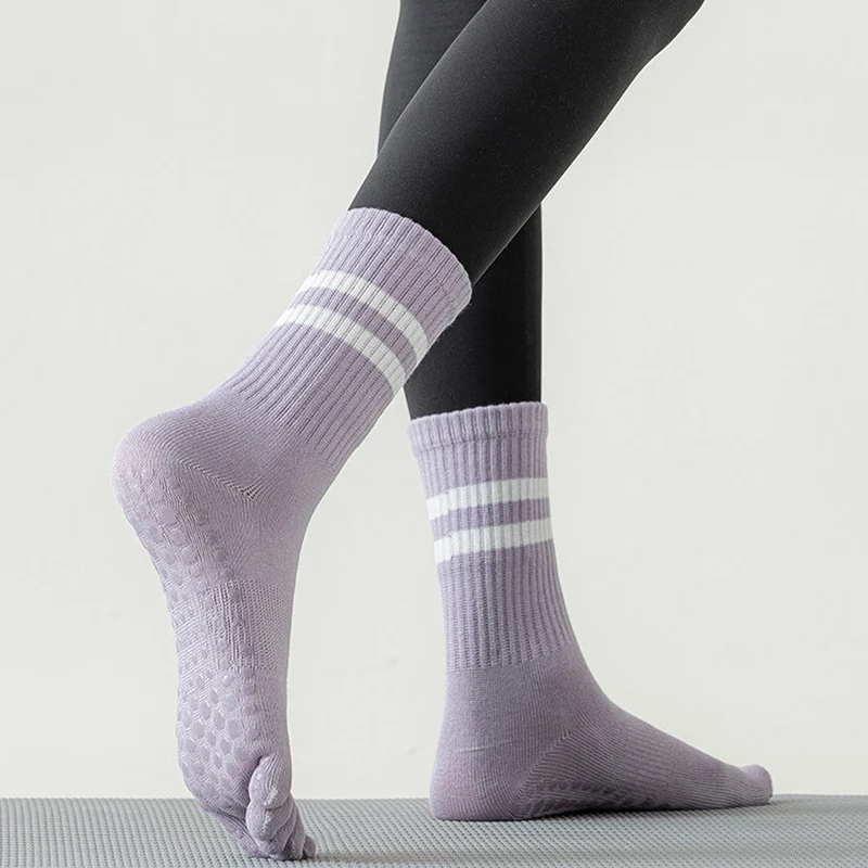 Olivenorma Damen-Yogasocken mit Silikonsohle, rutschfester Sohle, gepolstert, elastisch, gestrickt, Crew-Länge