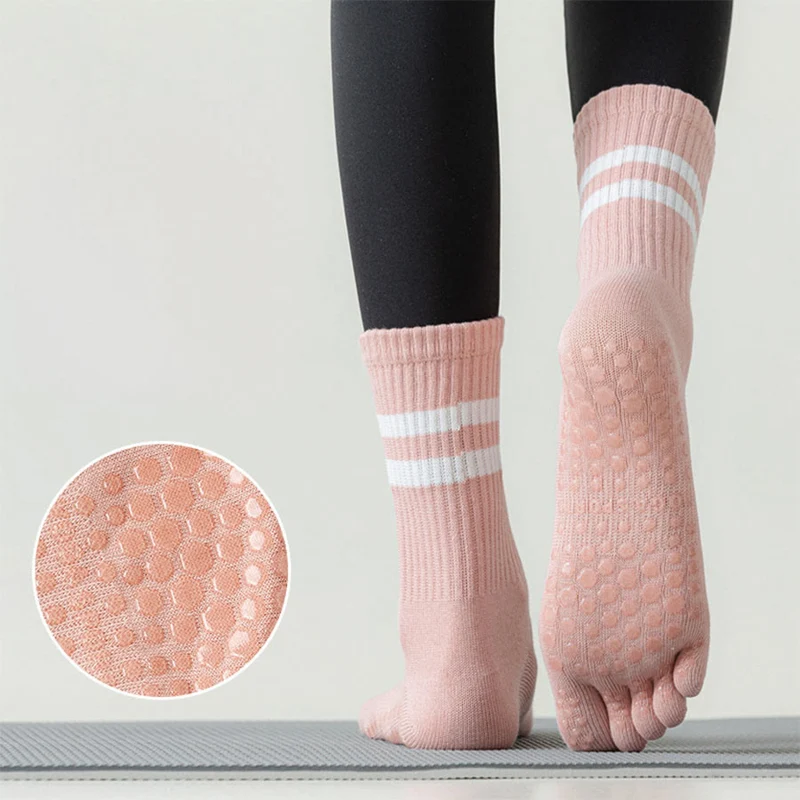 Olivenorma Damen-Yogasocken mit Silikonsohle, rutschfester Sohle, gepolstert, elastisch, gestrickt, Crew-Länge