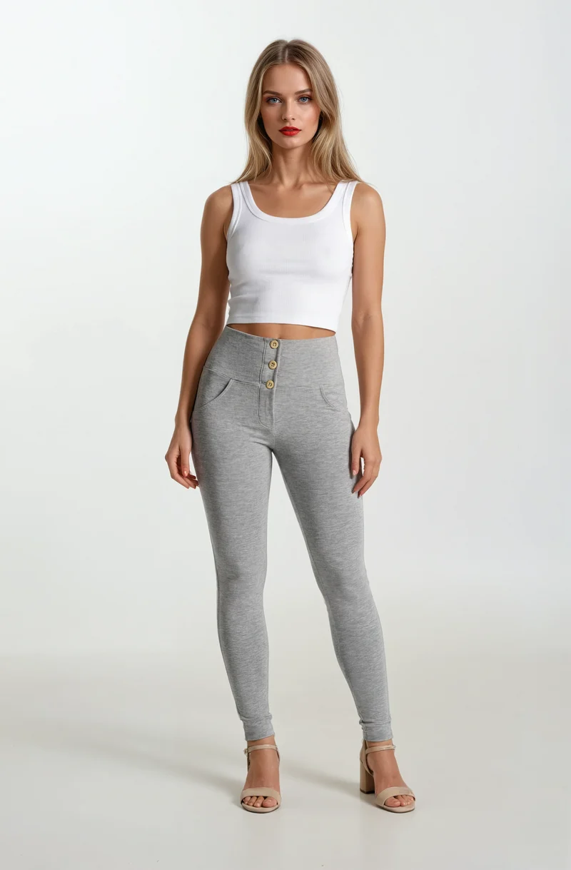 WR.UP Push-Up Button High Waist Skinny Pants - Medium Mélange Gray