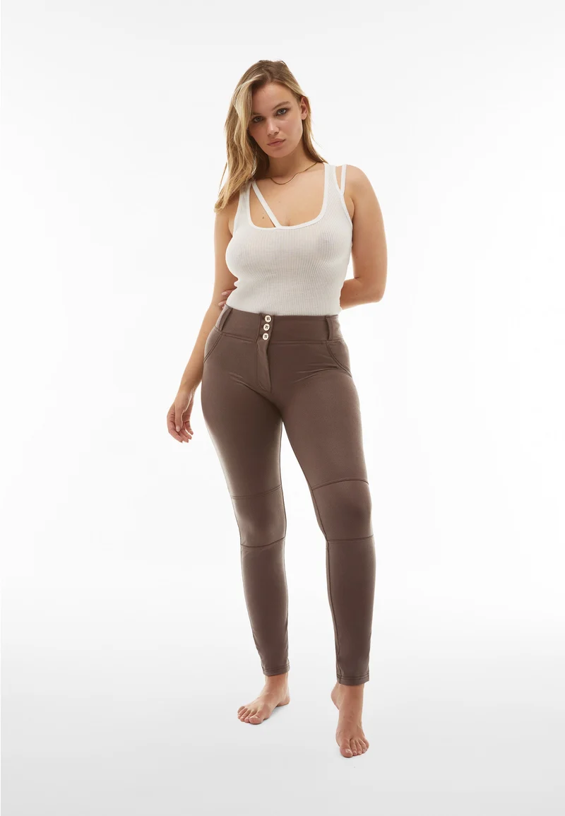 WR.UP Push-Up High Waist Skinny Vegan Leather Pant Python Style - French Roast Brown
