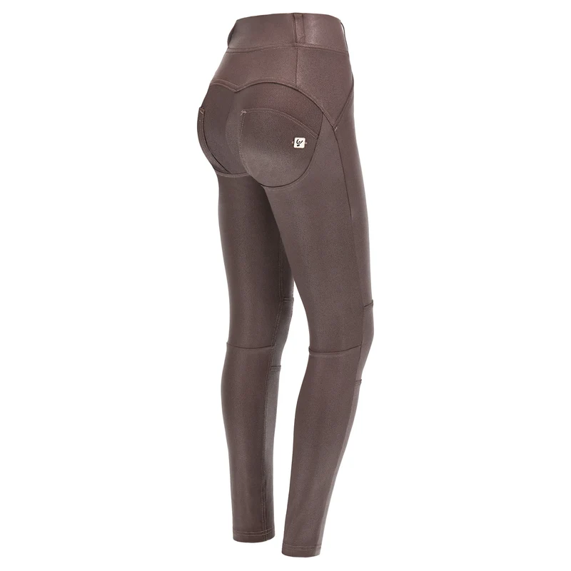 WR.UP Push-Up High Waist Skinny Vegan Leather Pant Python Style - French Roast Brown