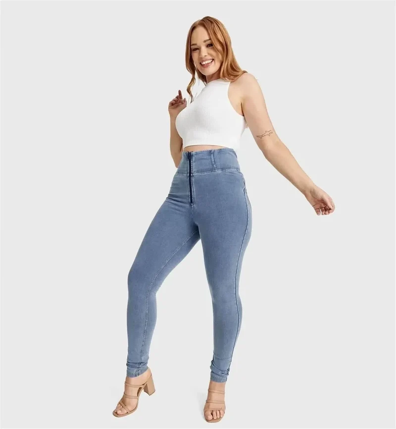 WR.UP Curvy Push-Up High Waist Skinny Denim Jeans - Denim Light Blue - Yellow Seam