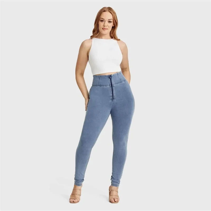 WR.UP Curvy Push-Up High Waist Skinny Denim Jeans - Denim Light Blue - Yellow Seam