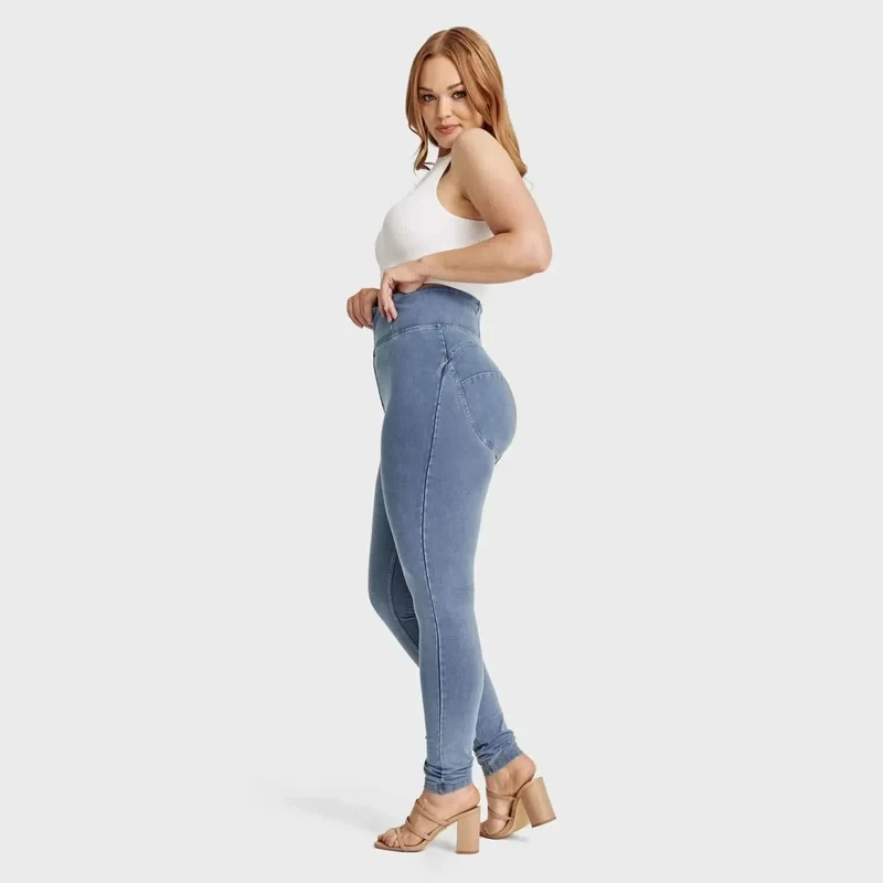 WR.UP Curvy Push-Up High Waist Skinny Denim Jeans - Denim Light Blue - Yellow Seam