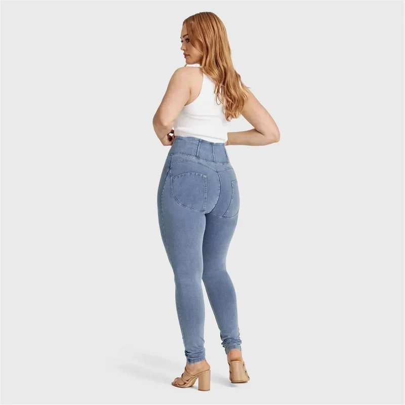 WR.UP Curvy Push-Up High Waist Skinny Denim Jeans - Denim Light Blue - Yellow Seam