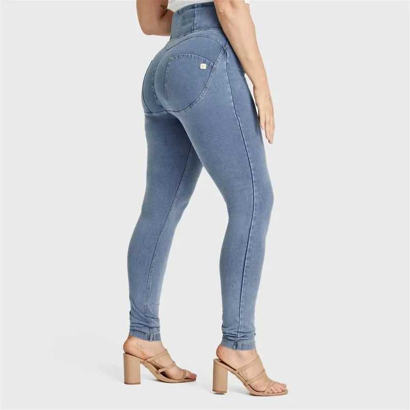 WR.UP Curvy Push-Up High Waist Skinny Denim Jeans - Denim Light Blue - Yellow Seam