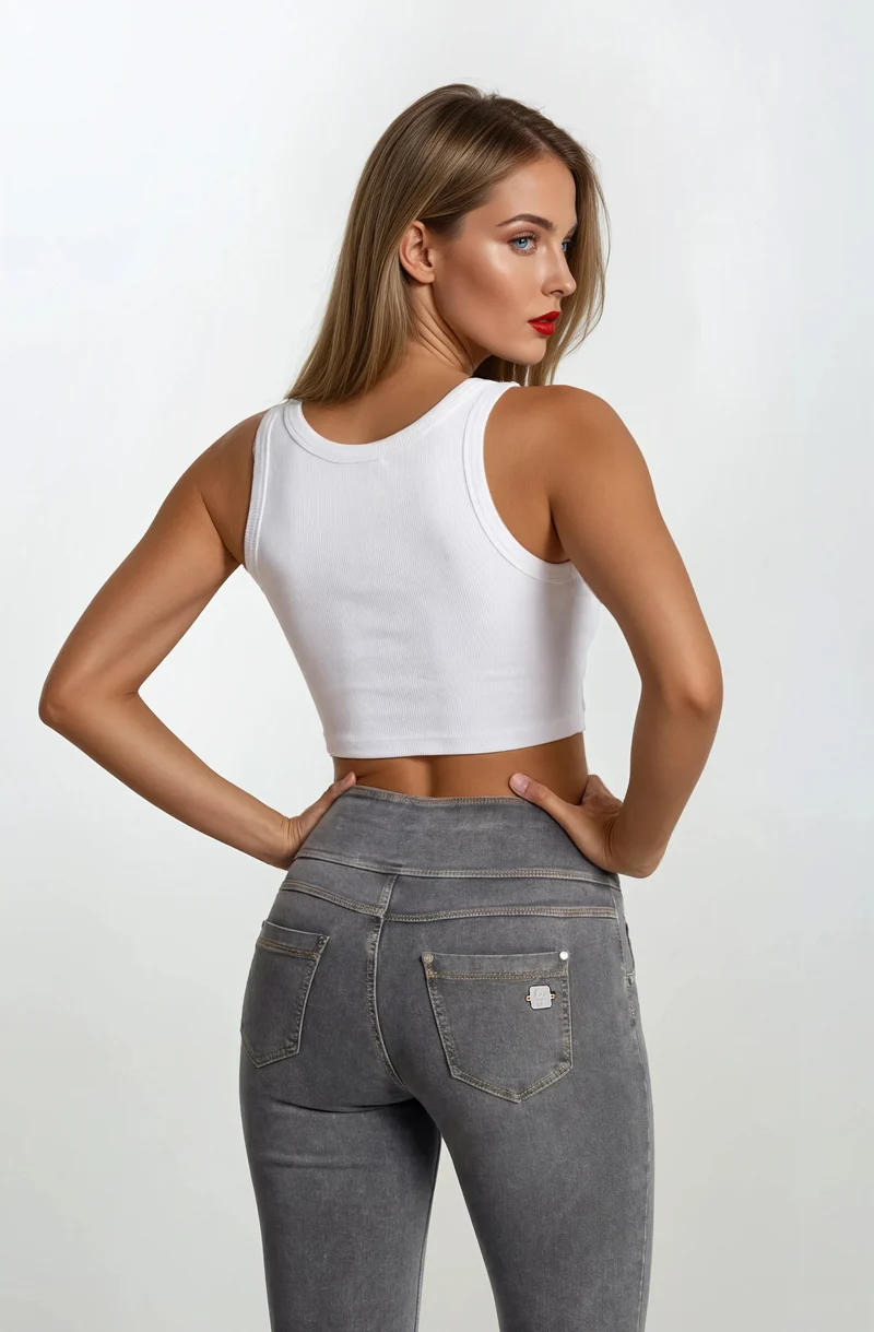 N.O.W. Comfort High Waist Skinny Denim Jeans - Denim Gray - Yellow Seam