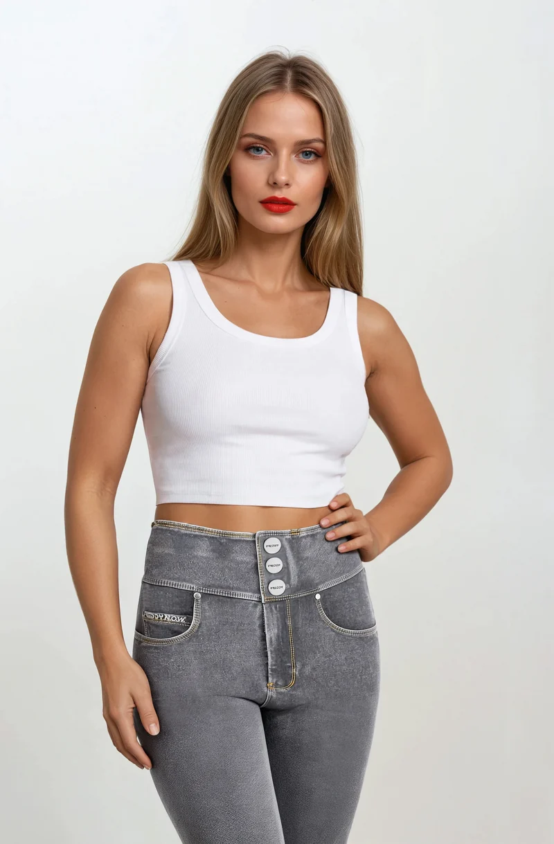 N.O.W. Comfort High Waist Skinny Denim Jeans - Denim Gray - Yellow Seam