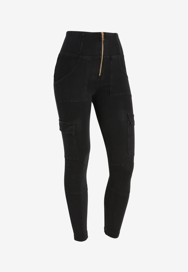 WR.UP Push-Up High Waist Skinny 7/8 Pant With Cargo Pockets - Denim Black - Black Seam