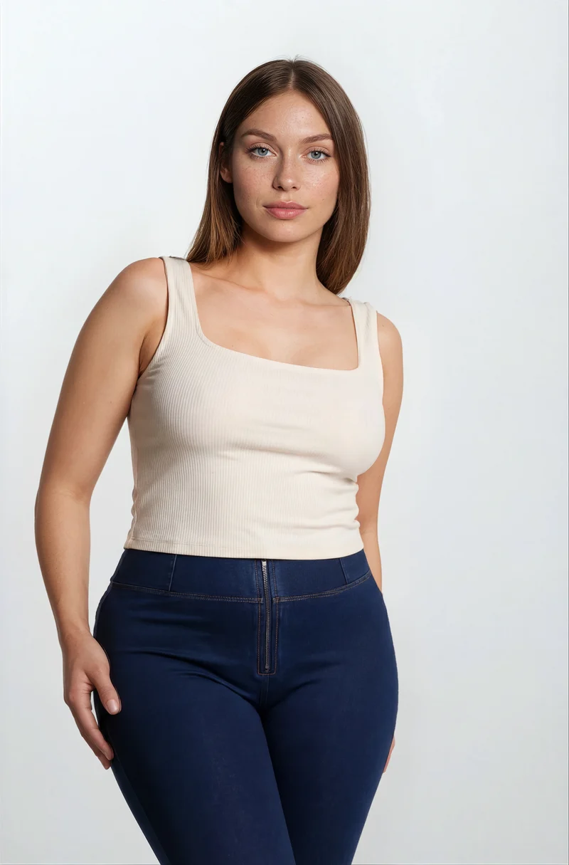 WR.UP Curvy Push-Up High Waist Skinny Denim Jeans - Denim Dark Blue - Yellow Seam