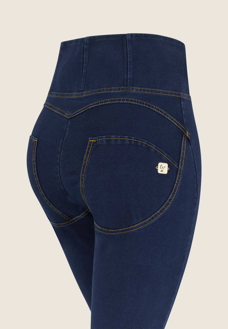 WR.UP Curvy Push-Up High Waist Skinny Denim Jeans - Denim Dark Blue - Yellow Seam