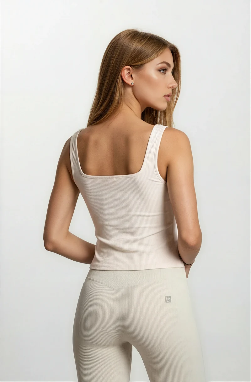 Seamless Ribbed Push-Up High Waist Skinny 7/8 Leggings - Cannoli Cream White - Made in Italy