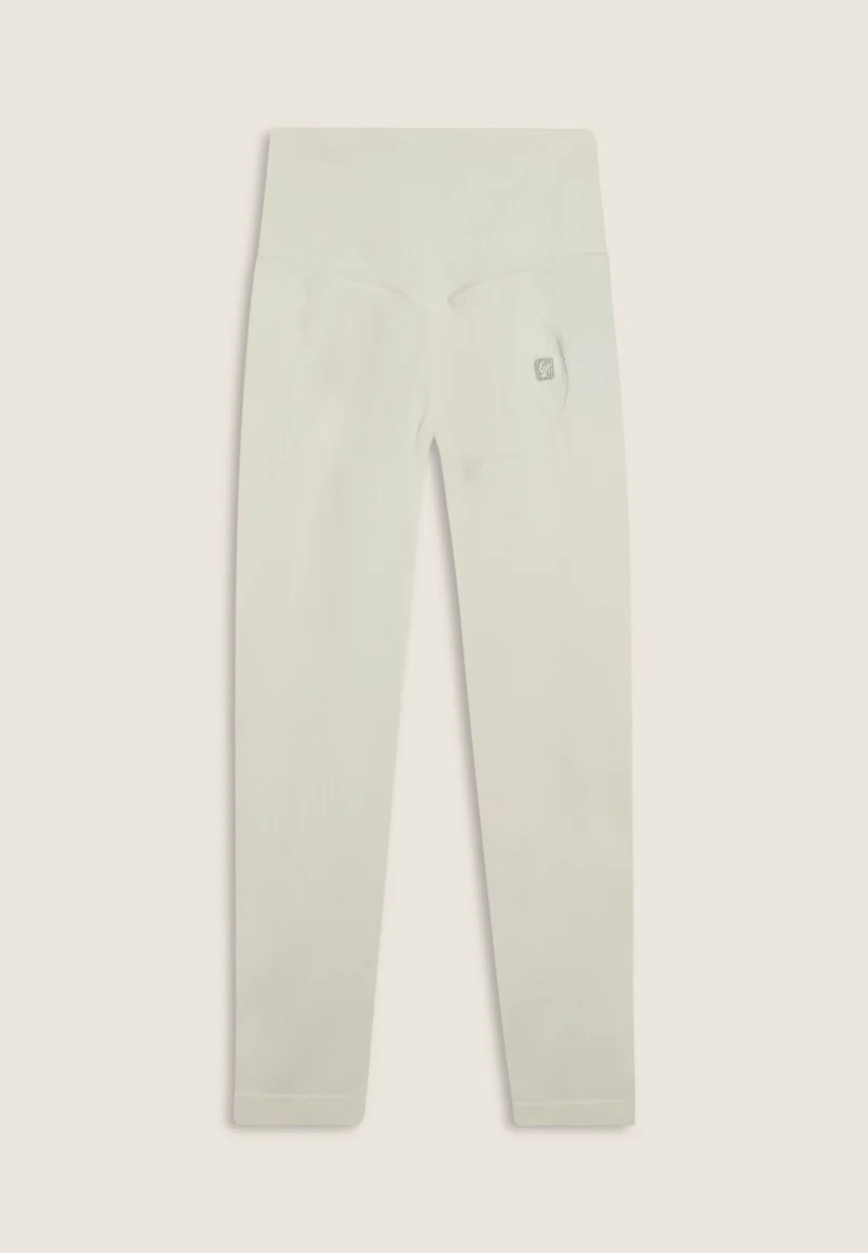 Seamless Ribbed Push-Up High Waist Skinny 7/8 Leggings - Cannoli Cream White - Made in Italy