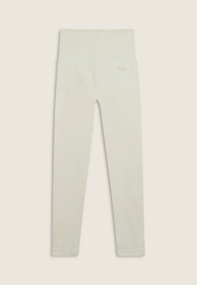 Seamless Ribbed Push-Up High Waist Skinny 7/8 Leggings - Cannoli Cream White - Made in Italy