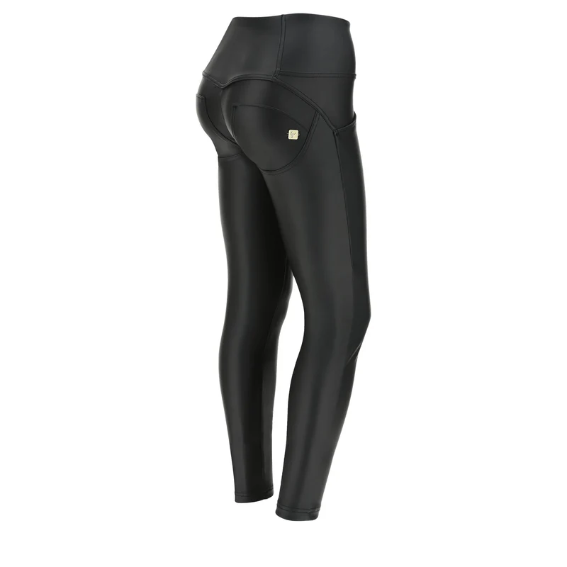 WR.UP Push-Up Button High Waist Skinny 7/8 Vegan Leather Pant - Black