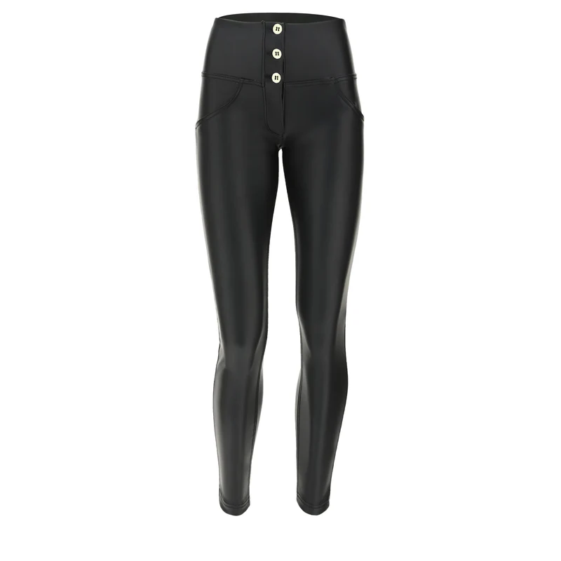 WR.UP Push-Up Button High Waist Skinny 7/8 Vegan Leather Pant - Black