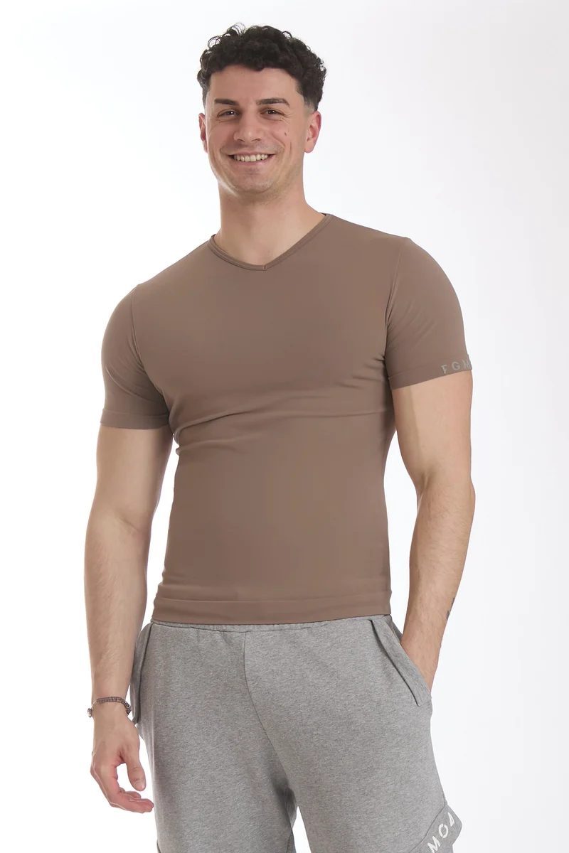 T-Shirt Uomo Manica Corta Nocciola Biscotto