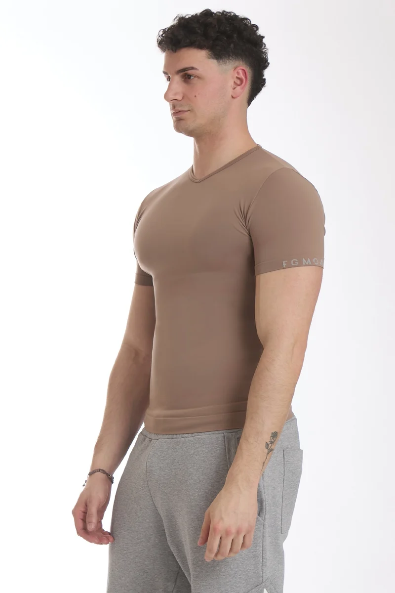 T-Shirt Uomo Manica Corta Nocciola Biscotto