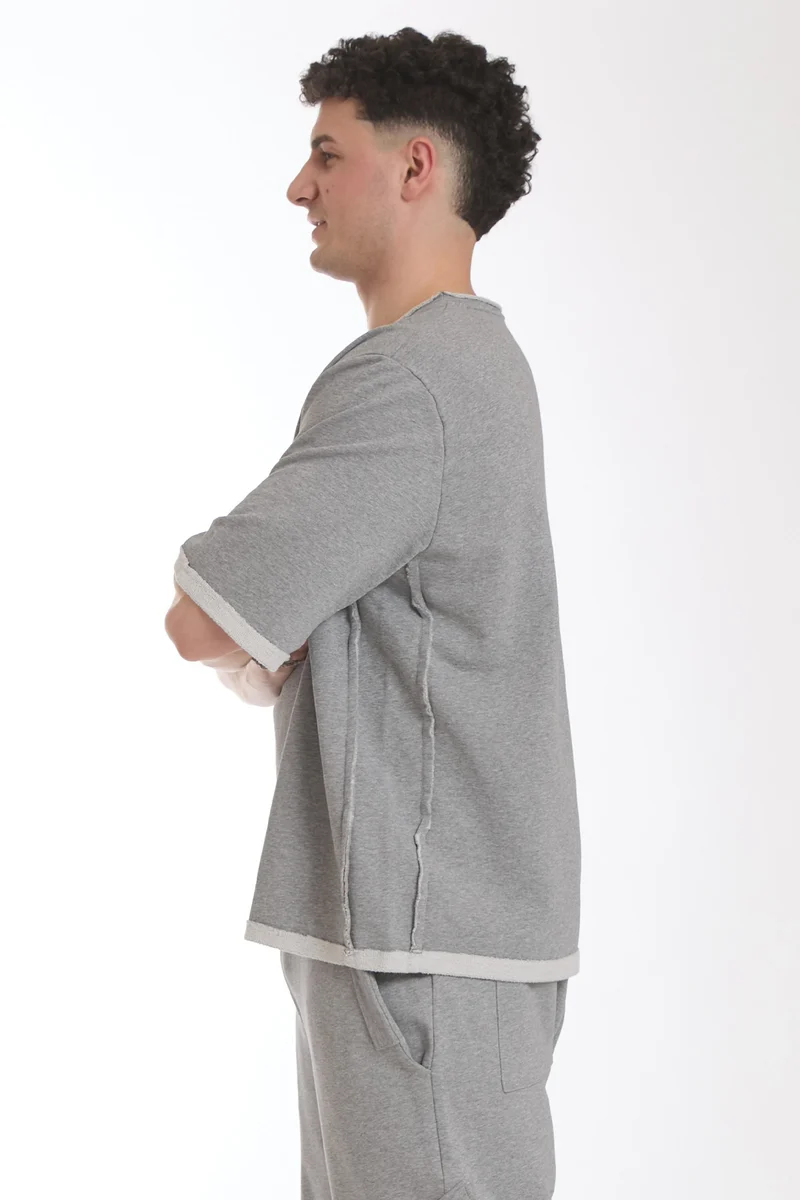 Felpa Uomo Ikonic Over Manica Corta Grigio Chiaro
