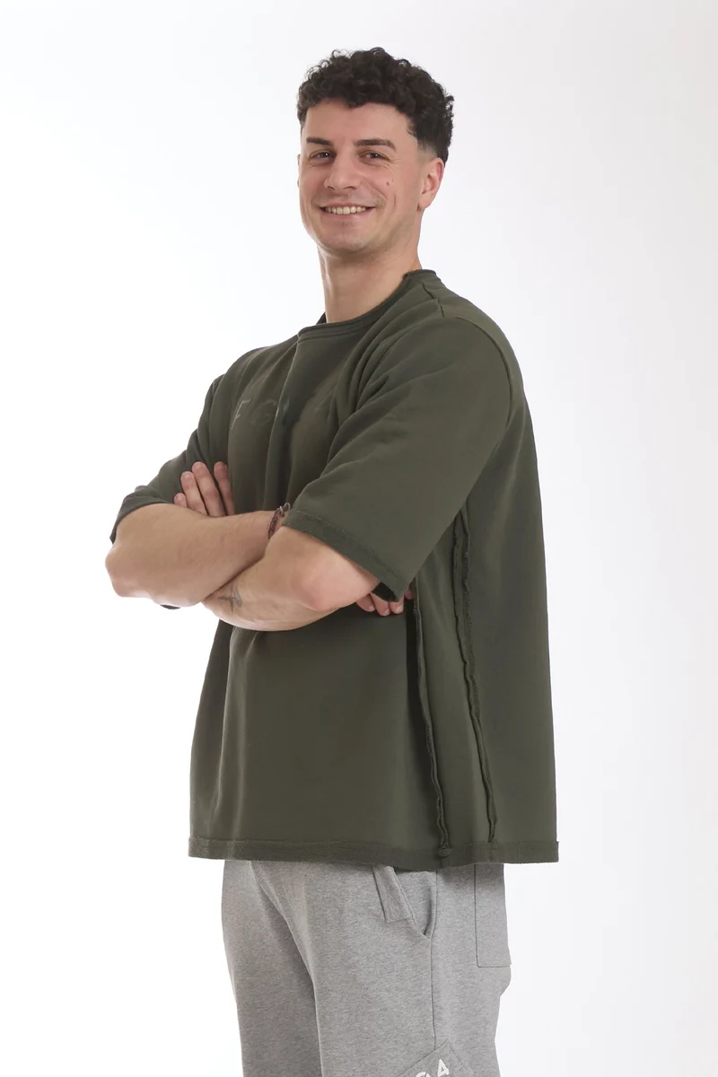 Felpa Uomo Ikonic Over Manica Corta Verde Militare