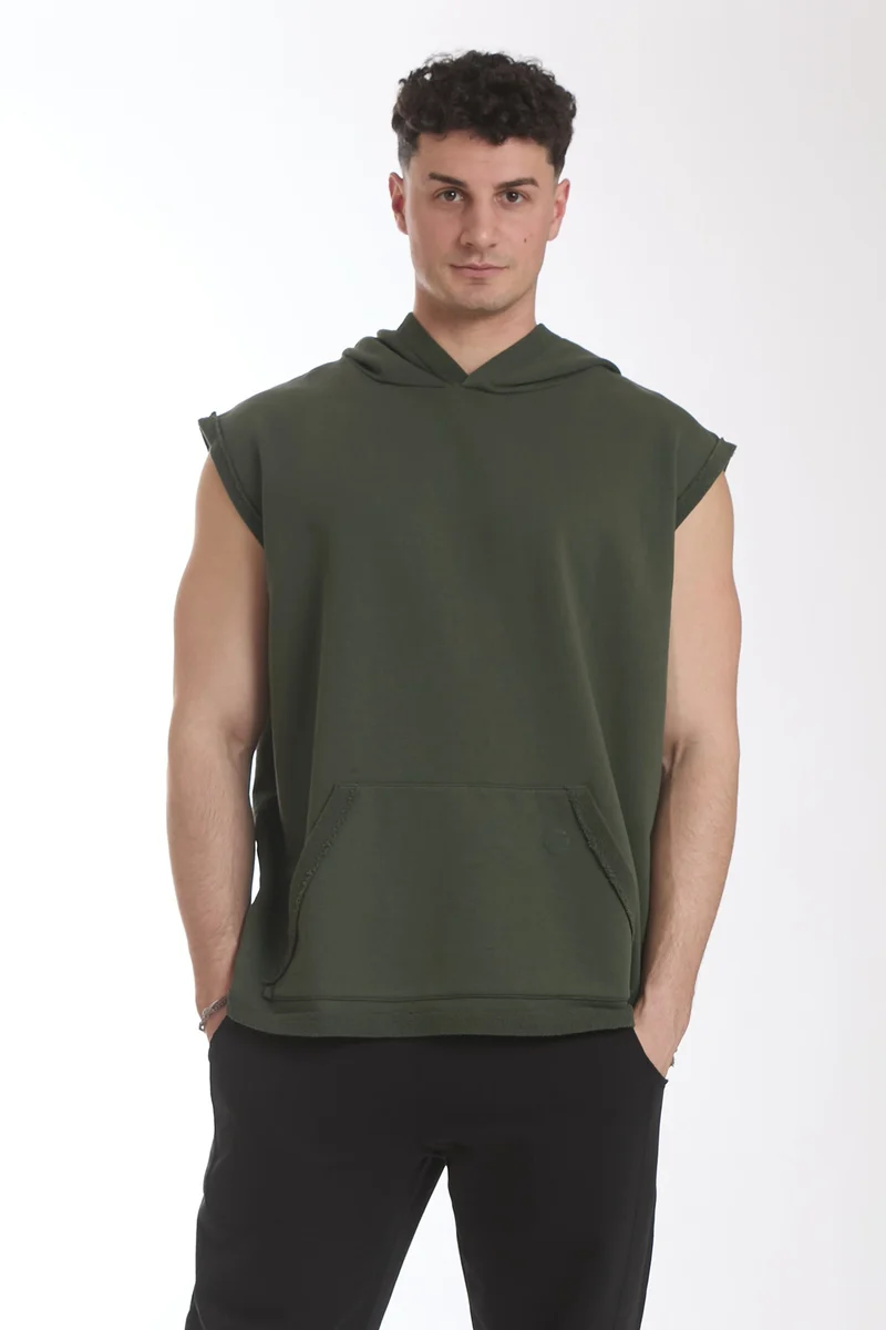 Smanicato Uomo Ikonic Con Cappuccio Verde Militare