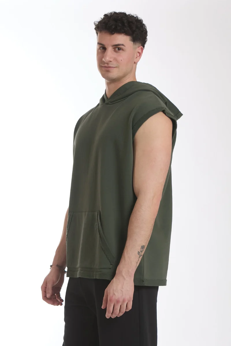 Smanicato Uomo Ikonic Con Cappuccio Verde Militare