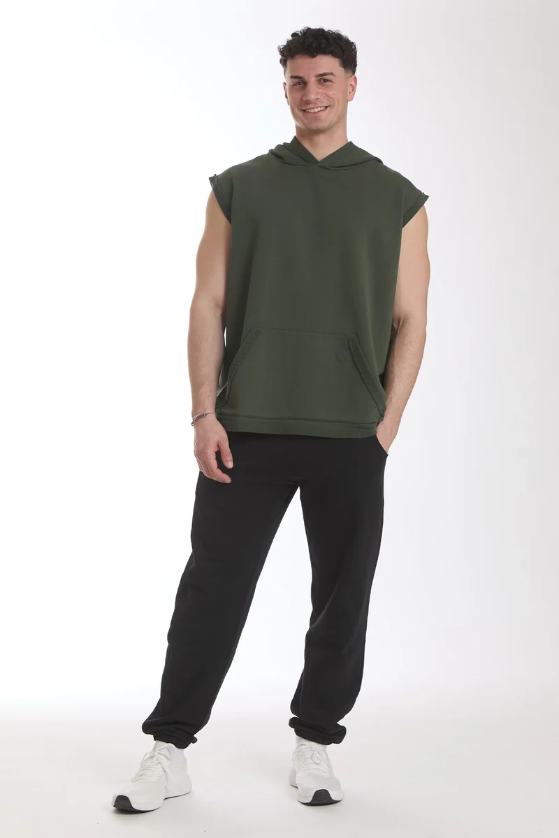 Smanicato Uomo Ikonic Con Cappuccio Verde Militare