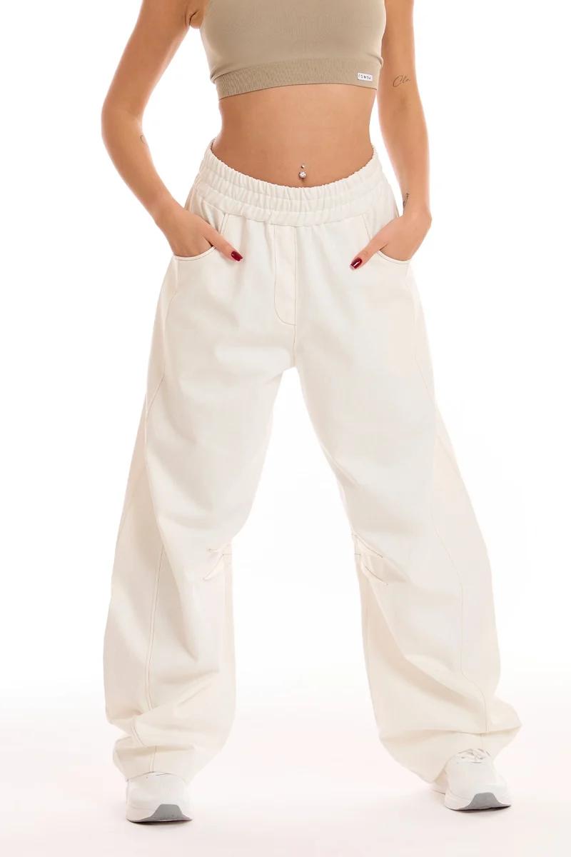 Pantalone Donna Barrel Jeans Panna
