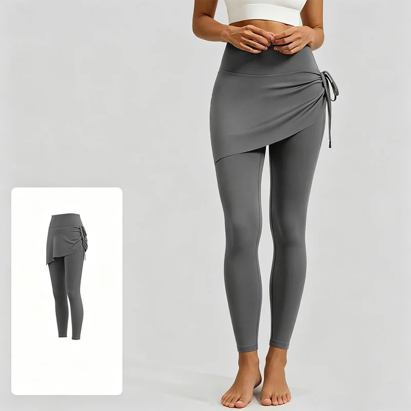 Olivenorma Wickelrock mit hohem Bund und Kordelzug, Damen-Yogahose