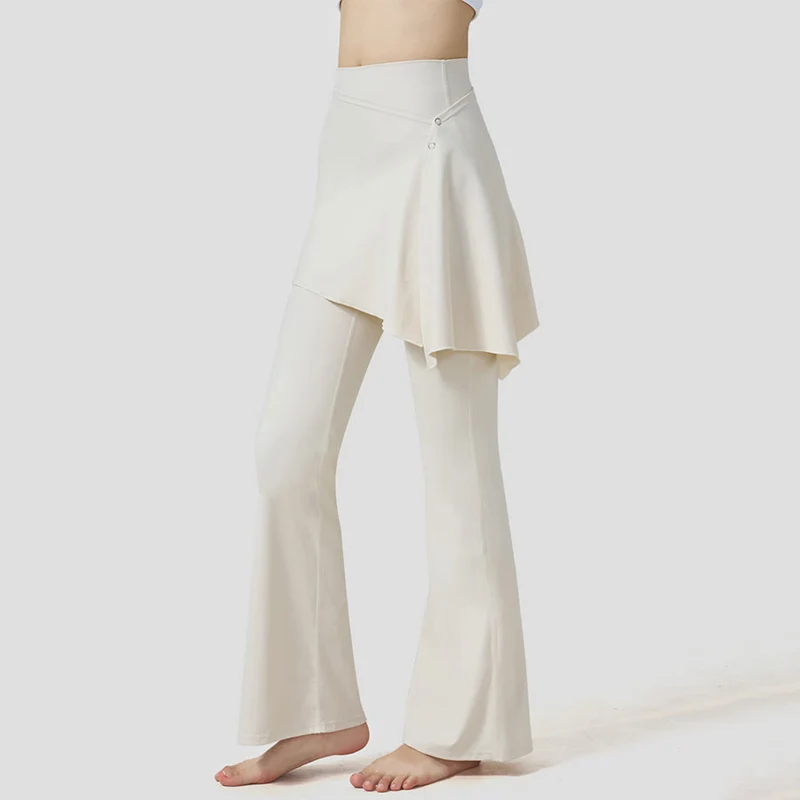 Olivenorma Lagenrock-Overlay-Design, hochtaillierte, ausgestellte Damen-Yogahose