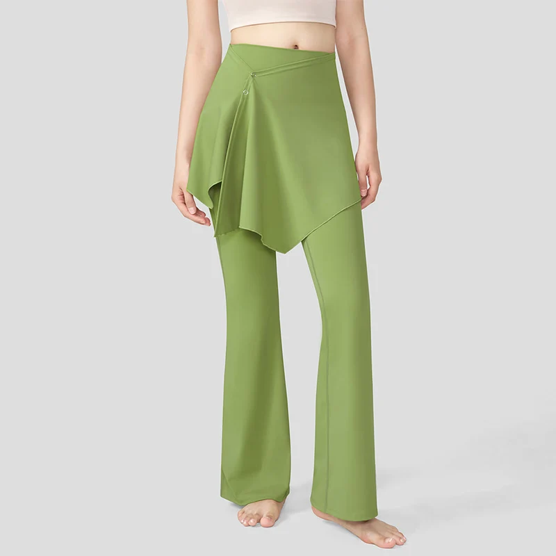 Olivenorma Lagenrock-Overlay-Design, hochtaillierte, ausgestellte Damen-Yogahose