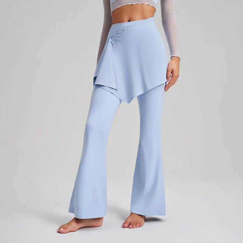 Olivenorma Asymmetrischer Rock mit Overlay-Knopfdetails, hochtaillierte Bootcut-Yogahose für Damen