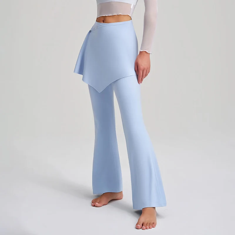 Olivenorma Asymmetrischer Rock mit Overlay-Knopfdetails, hochtaillierte Bootcut-Yogahose für Damen