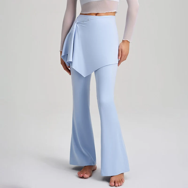 Olivenorma Asymmetrischer Rock mit Overlay-Knopfdetails, hochtaillierte Bootcut-Yogahose für Damen
