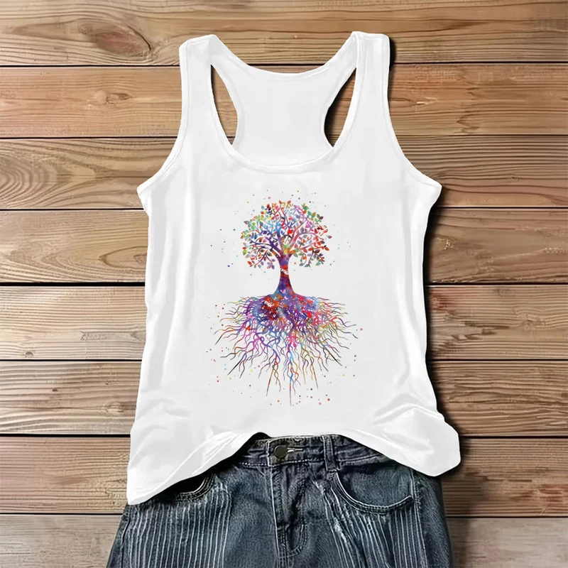 Olivenorma Aquarell-Baum des Lebens Grafikdruck Damen-Tanktop