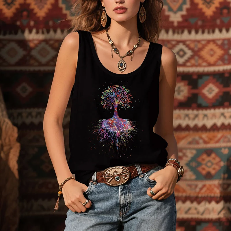 Olivenorma Aquarell-Baum des Lebens Grafikdruck Damen-Tanktop
