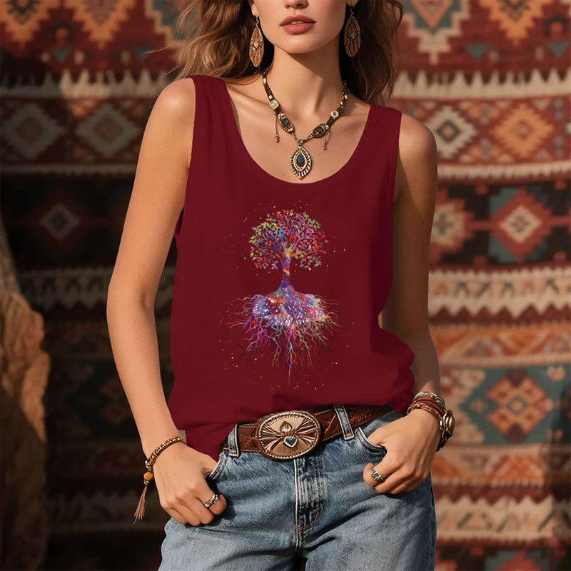 Olivenorma Aquarell-Baum des Lebens Grafikdruck Damen-Tanktop