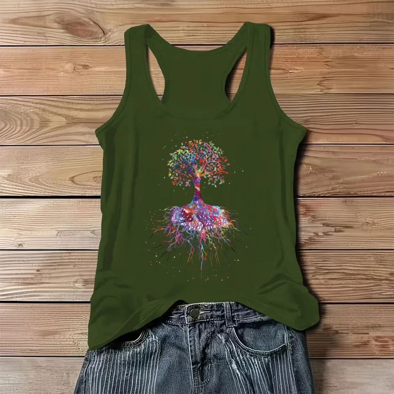 Olivenorma Aquarell-Baum des Lebens Grafikdruck Damen-Tanktop