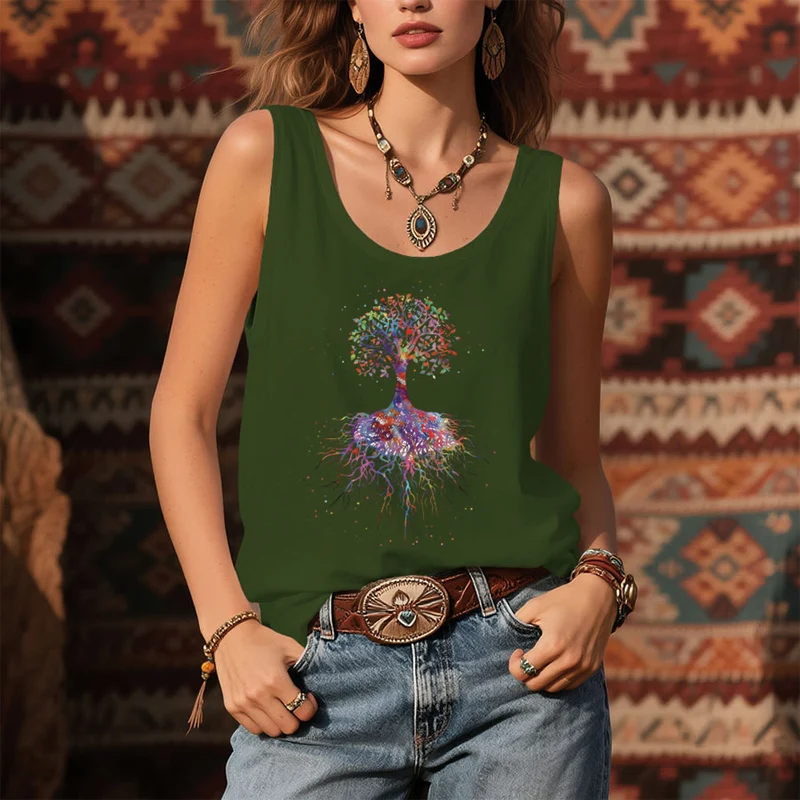 Olivenorma Aquarell-Baum des Lebens Grafikdruck Damen-Tanktop