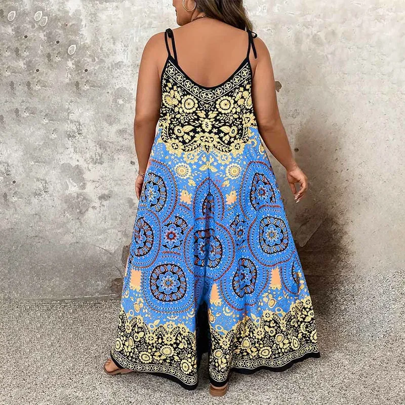 Olivenorma Vintage Blumenmedaillon-Print Spaghettiträger Fließendes Weites Bein Damen-Set