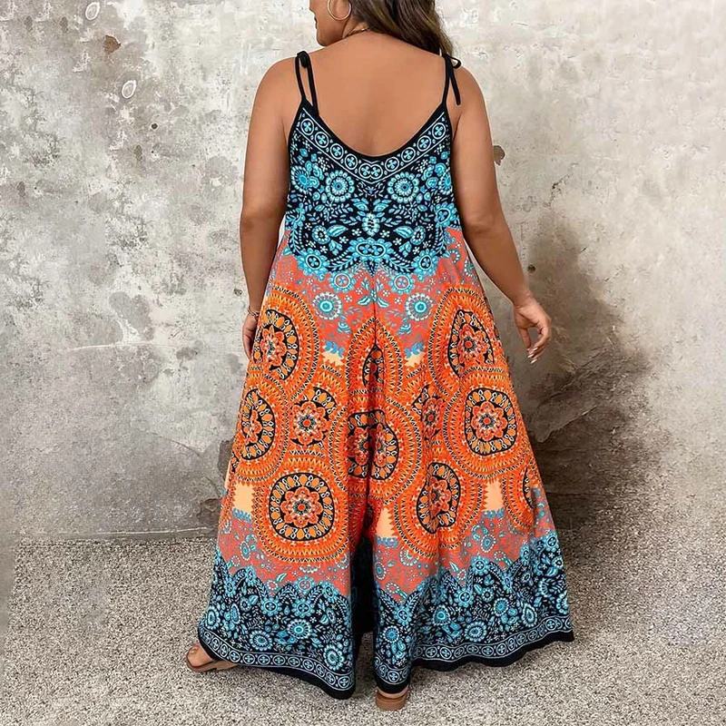 Olivenorma Vintage Blumenmedaillon-Print Spaghettiträger Fließendes Weites Bein Damen-Set