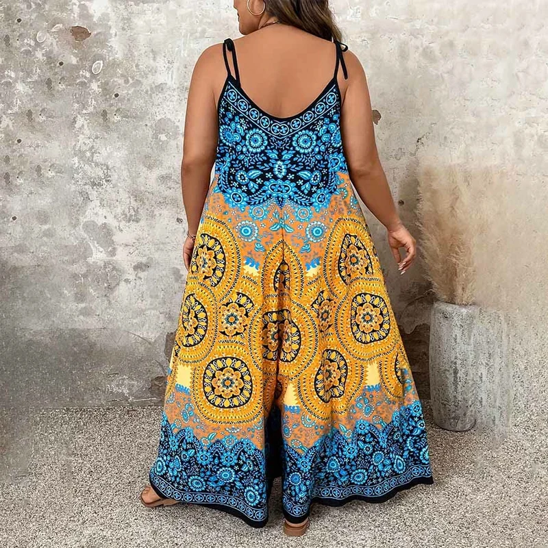 Olivenorma Vintage Blumenmedaillon-Print Spaghettiträger Fließendes Weites Bein Damen-Set