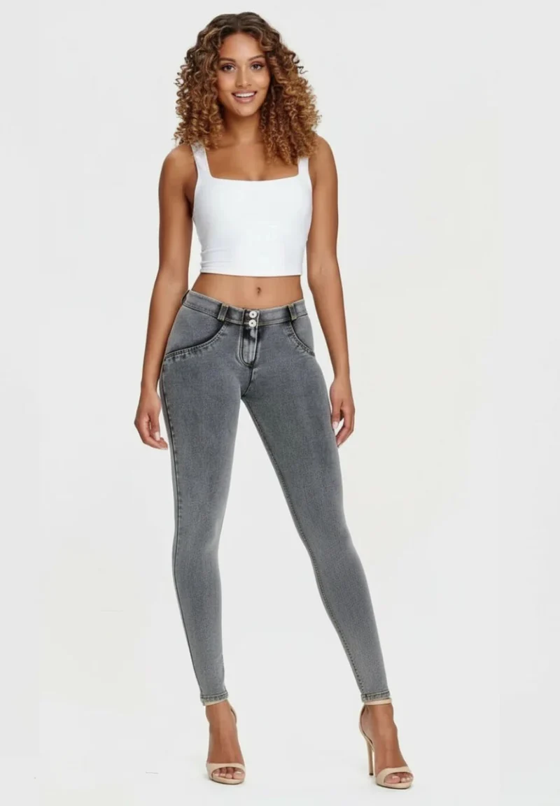 WR.UP Push-Up Regular Waist Skinny Denim Jeans - Denim Gray - Black Seam