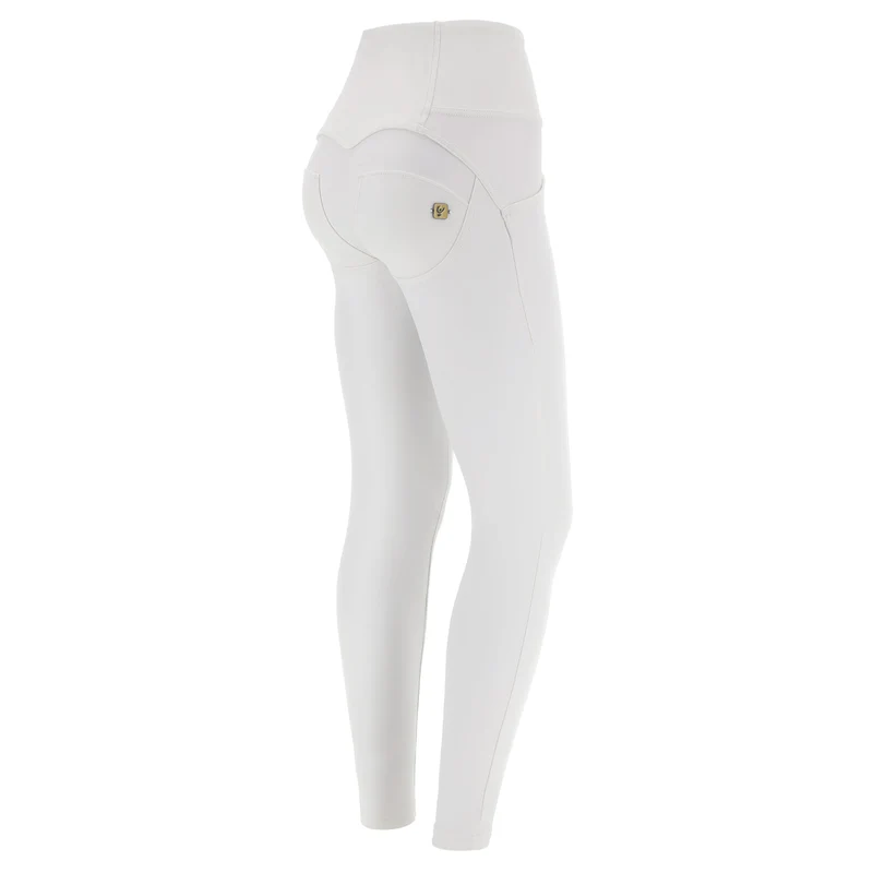 WR.UP Push-Up Button High Waist Skinny Vegan Leather Pant - White